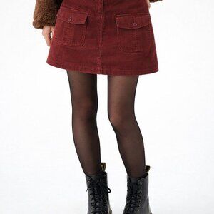'Women's 8 100% cotton Rust(red) Corduroy A-Line Short Skirt with Front Pockets